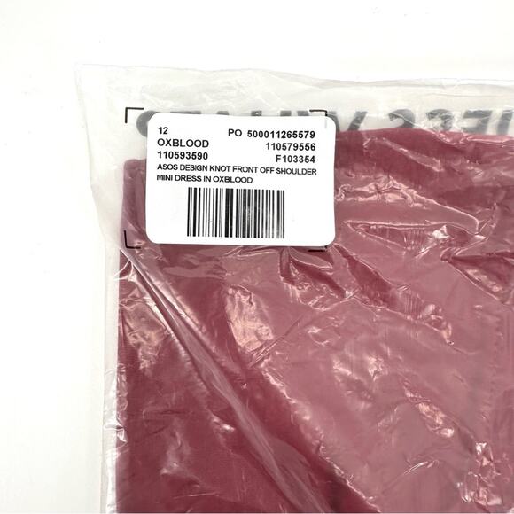 ASOS Design knot front off shoulder mini dress in oxblood Size US 8 - Picture 7 of 7